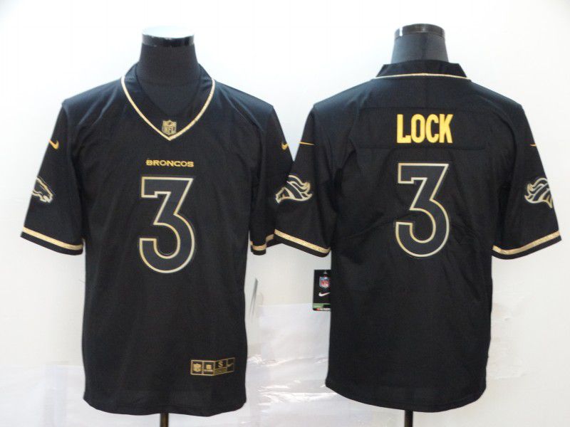 Men Denver Broncos 3 Lock Black Retro gold character Nike NFL Jerseys